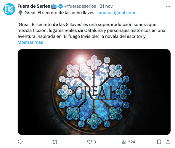 Ejemplo de promoción en un podcast a través de las redes sociales 