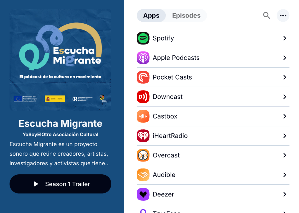 Ejemplo de presencia en plataformas de podcasting